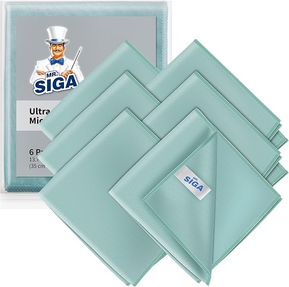 MR.SIGA Ultra Fine Microfiber Cloths for Glass, Window, Mirror, Pack of 6
