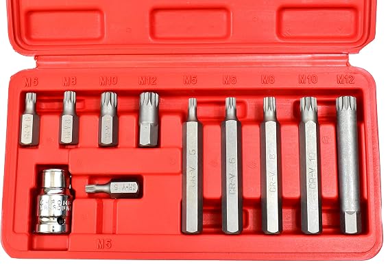 11pc XZN 12 Point Spline Socket Bit Set Hex Shank M5 M6 M8 M10 M12