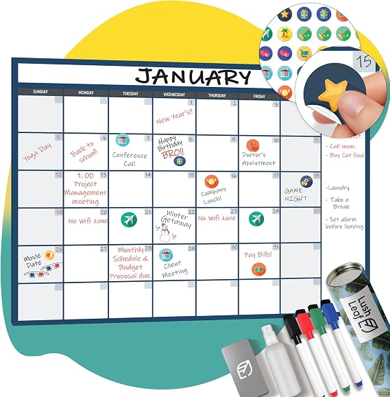 Large Dry Erase Calendar for Wall - 36" x 48", Reusable Monthly Whiteboard - Big White Board for The Office, Home, Classrooms