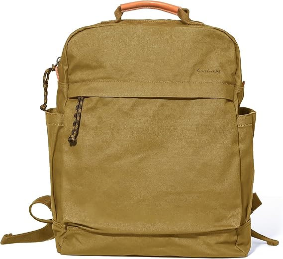 GOOTIUM Canvas Backpack, Vintage Casual Daily Use Daypack, Large Capacity Travel Commute Bag with Side Water Bottle Pocket & Hidden Pocket for Men Women, Khaki