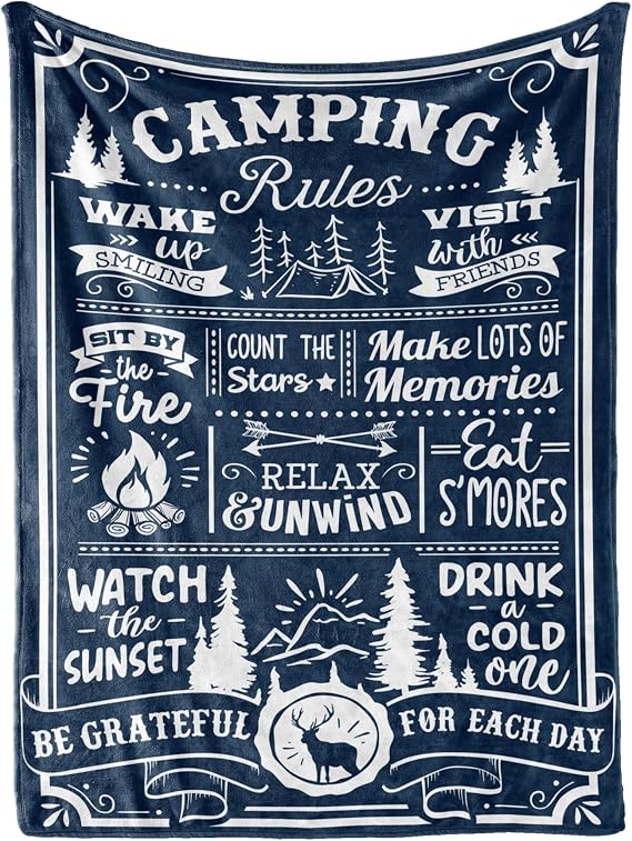 Camping Gifts for Men, Women, Flannel Throw Blanket - 50" x 65", Rules