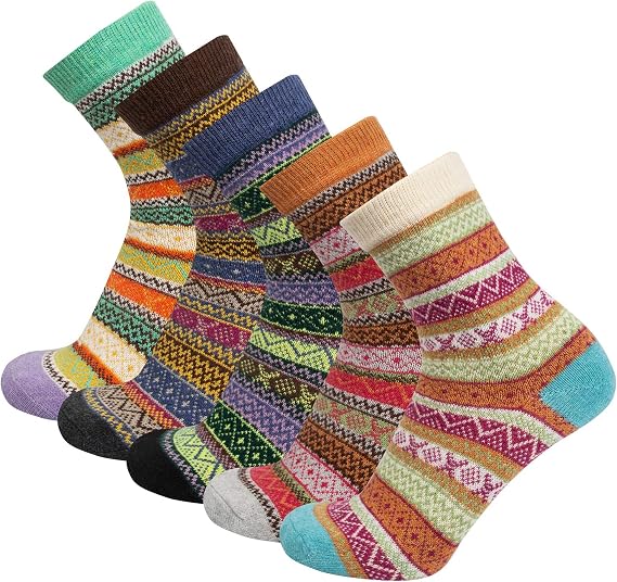 YSense Women's Wool Socks 5 Pairs, Winter Boot Crew Socks