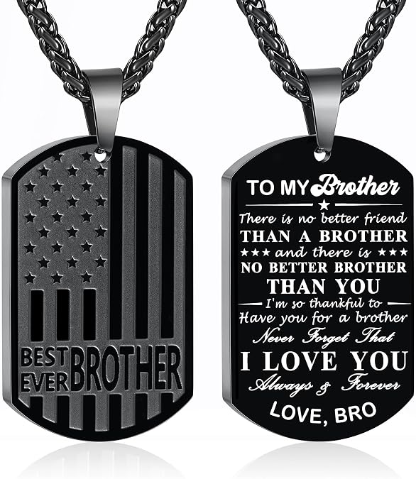 GLITTO Best Dad Son Brother Grandson Grandpa Boyfriend Husband Ever Necklace, Stainless Steel Flag Dog Tags Pendant, Birthday Christmas Gifts Jewelry for Men Boys