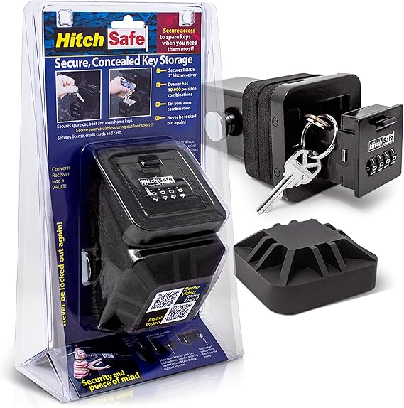 HitchSafe HS7000 Key Vault | Hidden Trailer Hitch Safe for Secure Key Storage | CarShare Turo | Weather Resistant and Durable with 4-Digit Combination Lock for Cars, Trucks, and SUVs