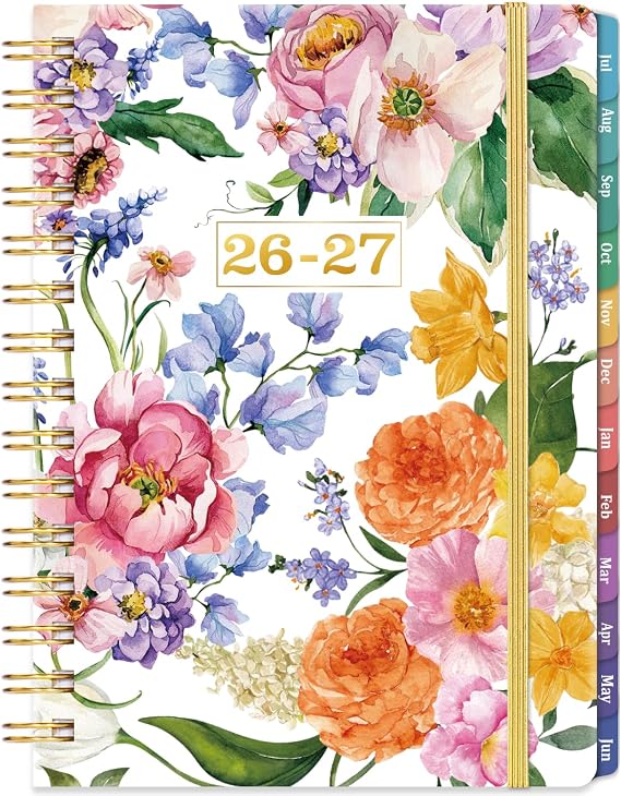 Planner 2026-2027 - Academic Planner 2026-2027, July 2026 - June 2027 Planner Weekly and Monthly Academic Year Planner Calendar, 8.4" x 6.3",Colorful Tabs, Elastic Closure, Back Pocket, Floral