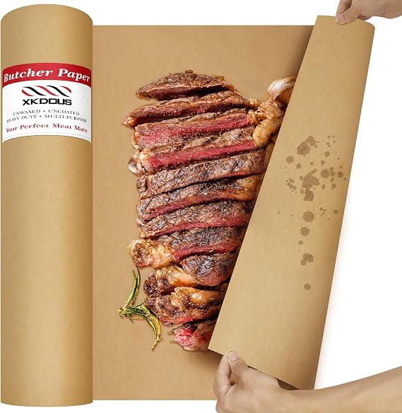 XKDOUS 12 x 80 Brown Butcher Paper Roll for Smoking Meat, BBQ, Grilling | Unbleached, uncoated & unwaxed, made from premium virgin pulp, durable, ideal for wrapping, packaging, craft