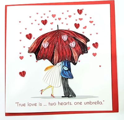 Love Card For Her Rain Showered with love, Couple kiss under umbrella, Romantic Card for Valentines Day, Birthday, Mothers Day, Wedding Anniversary