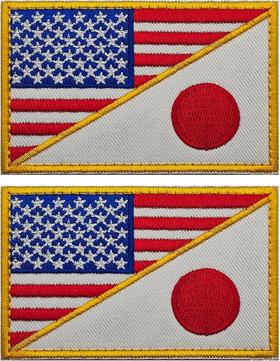 2PCS American Japan Flag Patch Embroidered Morale Patch Military Tactical Patches Hook and Loop Applique Fastener