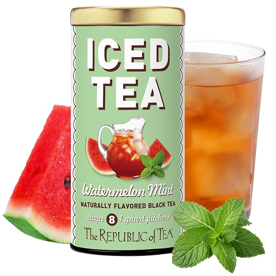 The Republic of Tea Iced Tea Watermelon Mint, 8 Count, Premium Fine Black Tea