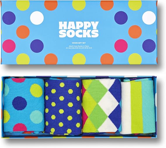Happy Socks Crew Socks Set, for Men and Women, made with Sustainable Cotton - Blue and Green - size Small/Medium - 4-Pack