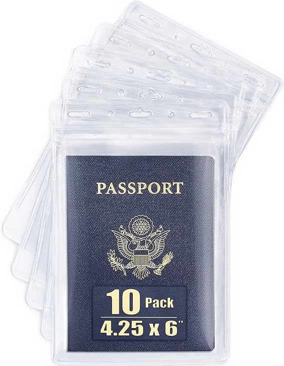 Mifflin-USA Passport & Card Holders (Clear, 4x6 inch, 10 Pack), Extra Large (XXL) ID Name Badge Holder, Waterproof Vertical Plastic Card Holders