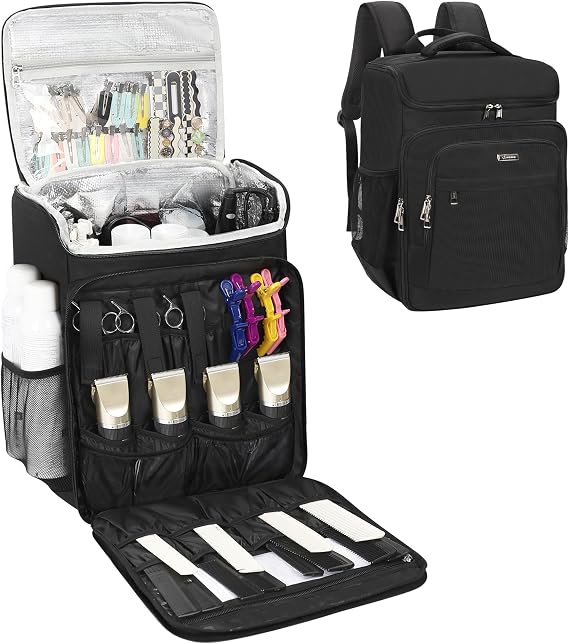 Relavel Barber Bag, Hair Tools Travel Bag, Barber Cases for Clippers and Supplies, Hairstylist Backpack Hairdresser Cosmetology Case for Hair Cutting Tools, Hair Salon Hairdresser Must Haves, Black