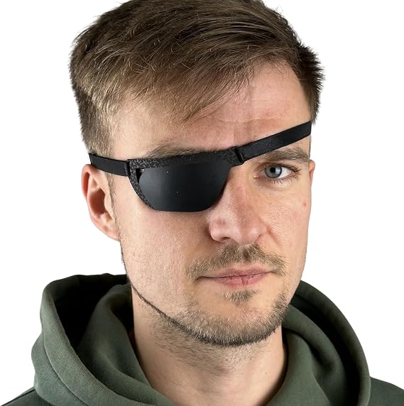 Black Leather Eye Patch, Concave 3D Design for Adults, Adjustable Strap