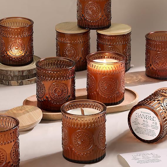DARJEN 10 Pcs 8oz Glass Candle Jars with Lids, Candle Tins-Amber