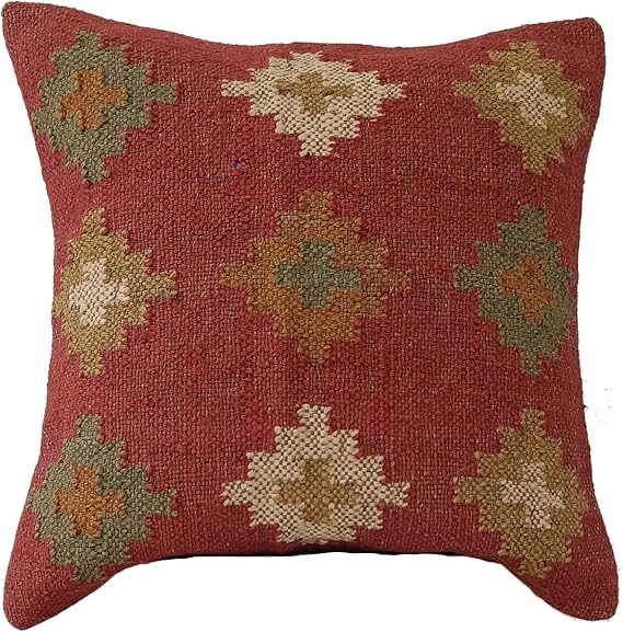 Trade Star 70% Jute 30% Wool Kilim Decorative Pillow Cover of 18x18 Inches