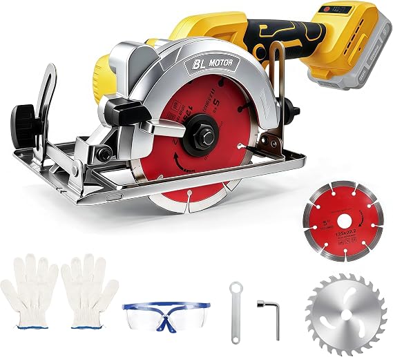 Cordless Circular Saw (Tool Only) Compatible with Dewalt 20V Battery, 5 Inch Brushless Power Saw with 0-45 Bevel, Max Cutting Depth 1.6" (90)/1.28" (45) for Wood, Plastic, Soft Metal