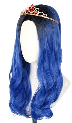 Topcosplay Blue Wig for Child Long Wavy Wig Halloween Costume Cosplay Wig Black Roots