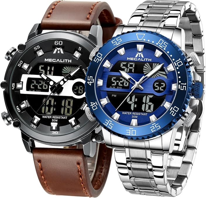 MEGALITH Men's Watches Digital Military Waterproof Sports Watches for Men Chronograph Mulifunction LED Dual Time Analog Quartz Wrist Watch Mens Tactical Heavy Duty Rugged Watch, Alarm Stopwatch