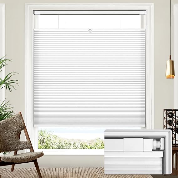 Lazblinds No Drill TDBU Cellular Shades, 20" W x 48" H, White
