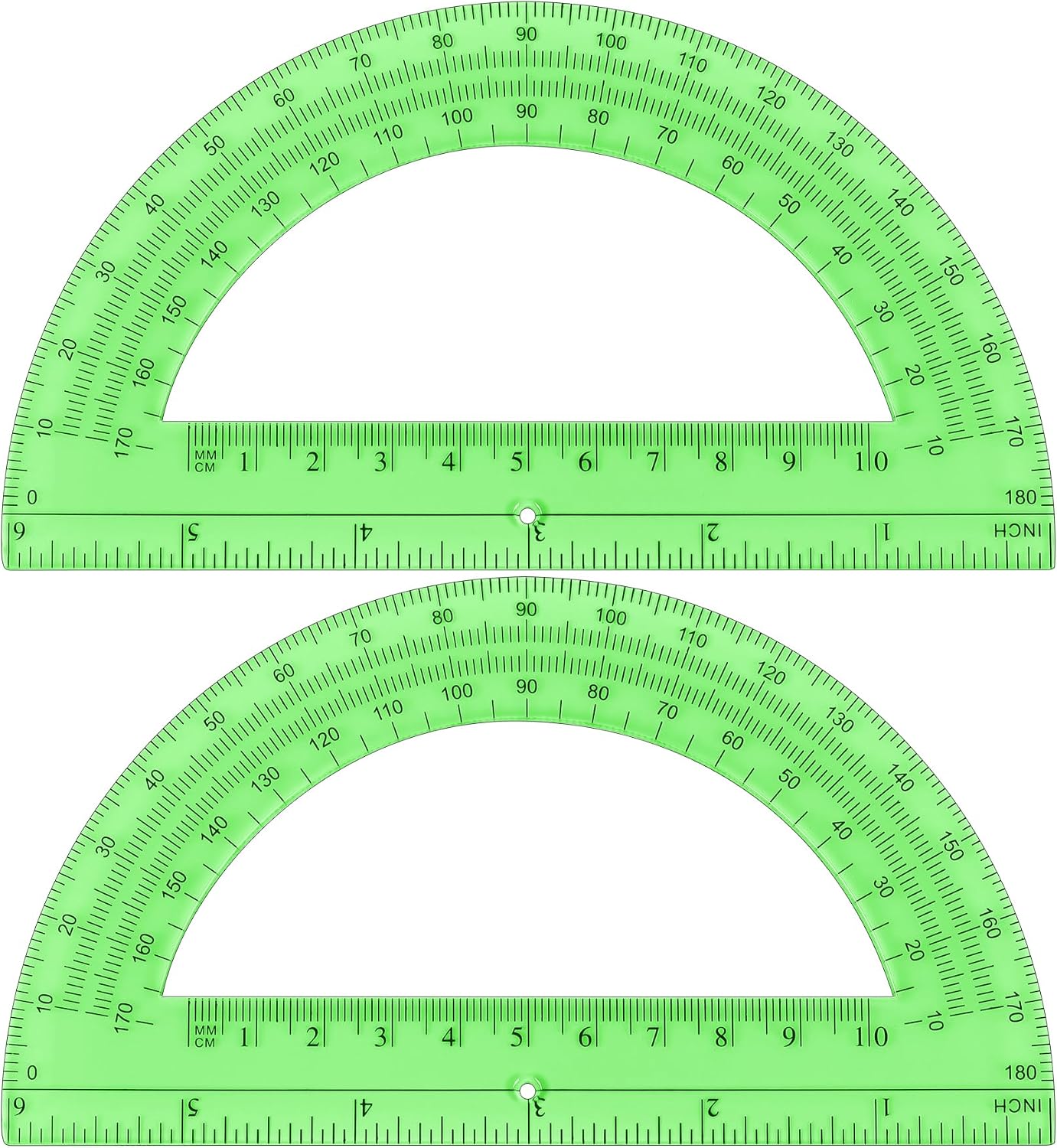 Plastic Protractor Math Protractors 180 Degrees for Geometry Classroom Student School Office Supplies, 6 Inch, Pack of 2 Green