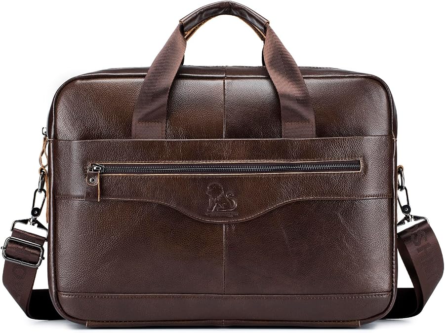Hebetag Leather Laptop Bag Business Briefcase Messenger Handbag for Men, for 14 Inch Computer Crossbody Shoulder Pack Pouch