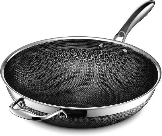 HexClad 12" Hybrid Nonstick Wok, Dishwasher and Oven Safe, Induction-Ready | Stay-Cool Handles, Dishwasher and Oven Safe up to 900F, Compatible with All Cooktops