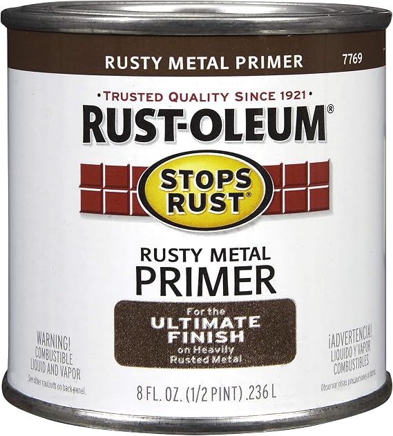Rust-Oleum 7769730 Stops Rust Rusty Metal Brush On Primer, Half Pint, Flat Red