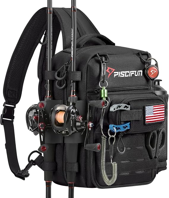 Piscifun Fishing Tackle Backpack, 3-Way Carry with Rod Holders