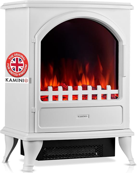 KAMINIO Electric Fireplace LENI - Electrical Stove with Heater, 3D Flame Effect (White)