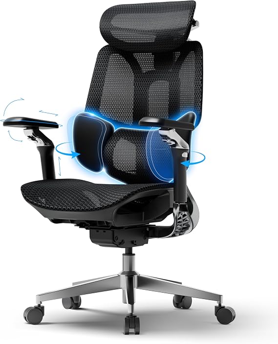 Hbada E3 Pro 2026 Edition Ergonomic Office Chair, Mesh Desk Chair with 3-Zone Floating Lumbar Support, Upgraded 4D Headrest, 720° Armrests, Black without Footrest