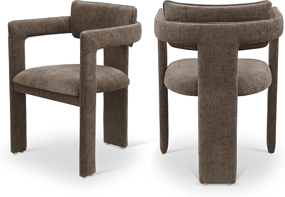 Meridian Furniture 11084Brown-C Brenda Collection Modern | Contemporary Dining Arm Chair/Accent Chair with Soft Brown Chenille Fabric, 23" W x 22.5" D x 31.5" H, Brown, Set of 2