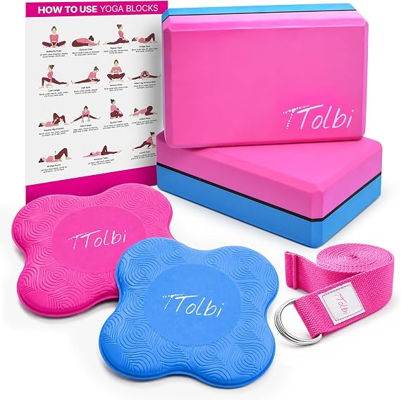 Yoga Blocks 2 Pack with Strap and Guide Soft Non-Slip EVA Foam Blocks | High-Density Pilates Blocks for Home Workouts, Dance, Ballet, Gymnastics & Stretching Exercise, Dance Accessories and Gifts