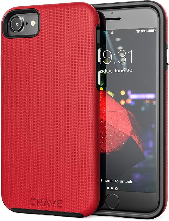 Crave Dual Guard for Apple iPhone SE 2022 (3rd gen), SE 2020 (2nd gen) ,8 ,7 , Shockproof Protection Dual Layer Case for iPhone SE/8/7 (4.7 Inch) - Red