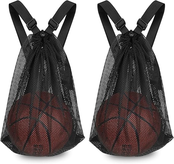 2 Pcs Basketball Mesh Bags, 15 * 20 inch Drawstring Mesh Backpack,for Carrying Soccer Volleyball Baseball Football Carrier Single Outdoor Sports Equipment