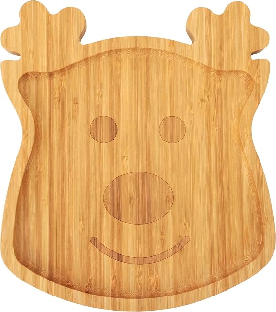 TJ POP Small Christmas Bamboo Serving Tray 9.8" 8.7" Reindeer Shape Wooden Holiday Platter for Snacks, Fruits & Candy Christmas Farmhouse Table Decor