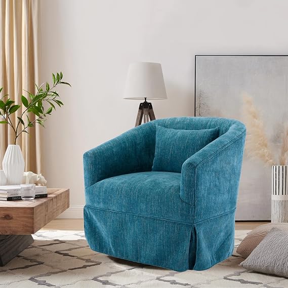 Swivel Accent Barrel Chair Velvet Round Accent Sofa Chair, 360 Degree Swivel Club Chair with Pillows, Modern Leisure Arm Chair for Living Room Bedroom Nursery Lounge Office (Green)