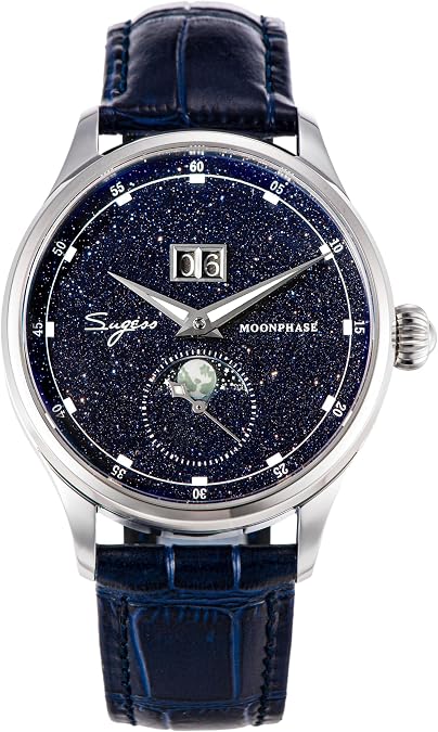 Sugess MoonPhase Master 41mm SU2528STRA V3 BlueGold Stone Dial ST2528 Automatic Mechanical Mens Wrist Watch Seagull 1963