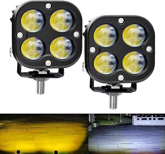 Motorcycle LED Spotlight, Yellow/White Off-Road Driving Fog Lights, 2pcs 2.4" Mini Pod Lights, Auxiliary Work Lights for Motorcycles, Trucks, Vehicles, ATVs,