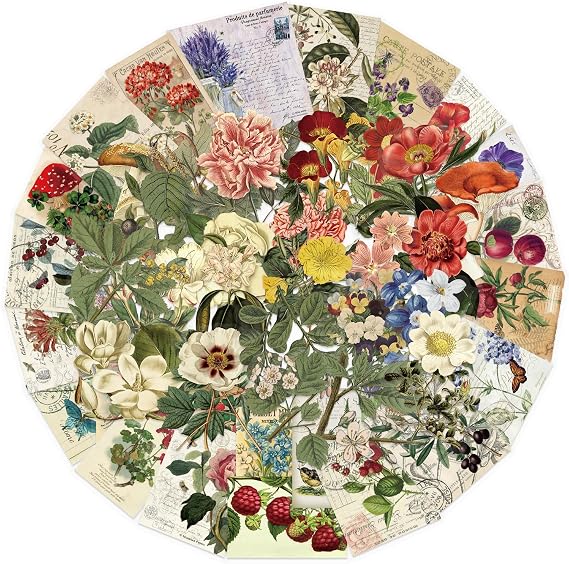 50Pcs Vintage Plant Stickers Pack, Aesthetic Flowers Stickers for Scrapbook Journaling Water Bottle Kindle Laptop Skateboard Guitar, Waterproof PET Transparent Sticker