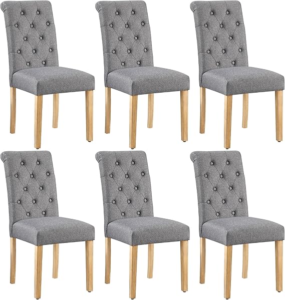 Yaheetech Dining Chairs Set of 6 Modern Upholstered Parson Chairs Dark Gray