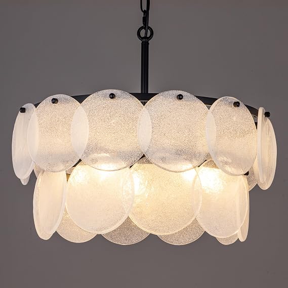 Wellmet Modern Glass Chandeliers, 2 Tiers Black Chandeliers for Dining Room