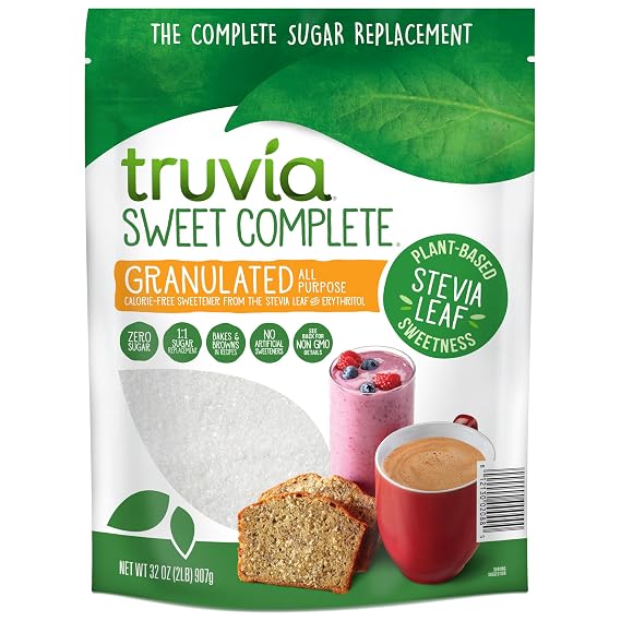 Truvia Sweet Complete Granulated Stevia Sweetener, 32 oz Bag | Erythritol, chicory root & stevia; measures like sugar, bakes & browns; non-GMO, gluten-free, kosher; keto