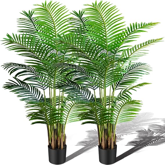 6ft 2-Pack Artificial Areca Palm Plant in Pot, Fake Tropical Cane Palm Silk