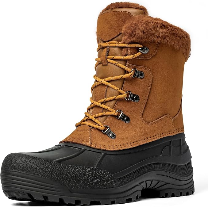 Kelway Mens Winter Boots, Insulated Waterproof Leather & Suede Snow Boots with Anti-Slip Rubber Sole, Cold Weather Outdoor Hiking Shoes