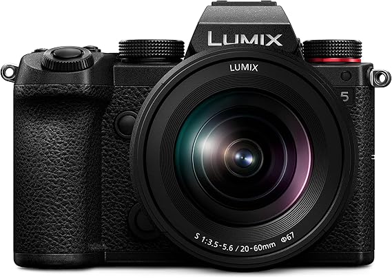 Panasonic LUMIX S DC-S5K tam formatlı kamera (4K, L-Mount süngü, 24,2 MP sensör, V-Log, toz ve su sıçramalarına karşı korumalı), R2060E objektifli, siyah