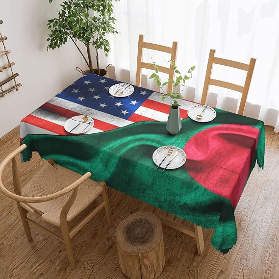 American Flag Bangladesh Bangladeshi Flag Square Tablecloth 54x72 Inch Washable Polyester Fabric Tablecloth for Wedding Party Catering Banquet Set