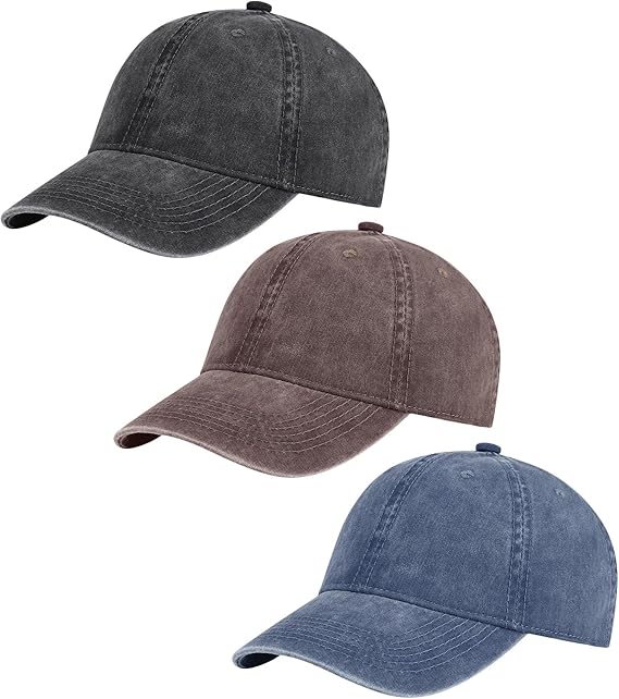 3 Pack Vintage Washed Cotton Adjustable Baseball Caps for Men Women Unstructured Low Profile Dad Hat