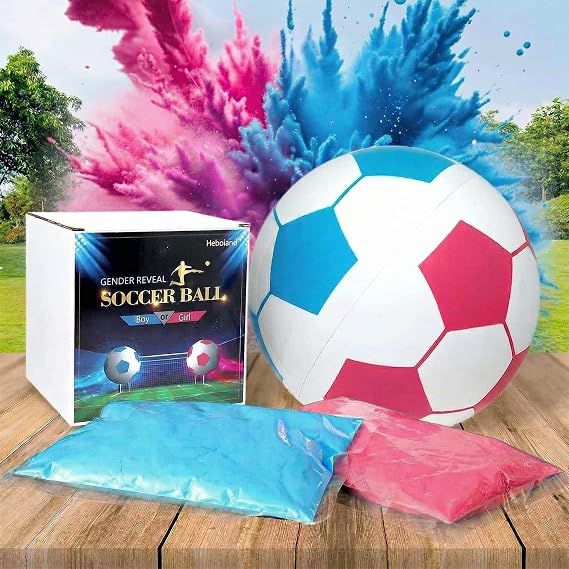 Gender Reveal Soccer Ball Kit | 6" Exploding Ball with Pink & Blue Powder for Baby Boy or Girl | 2 Bags Powder + Stickers | Party Supplies