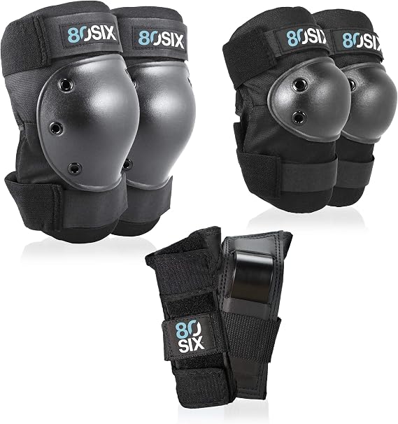 80SIX Multi-Sport Pad Set Protective Gear for Skateboarding, Biking, Roller Skating, and Scooter