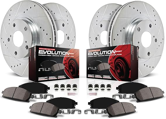 PowerStop Z23 Performance Brake Pad & Rotor Kit Front & Rear K6268 | Ford F-150 2012-18 Carbon Fiber Ceramic Brake Pads + Drilled & Slotted Rotors